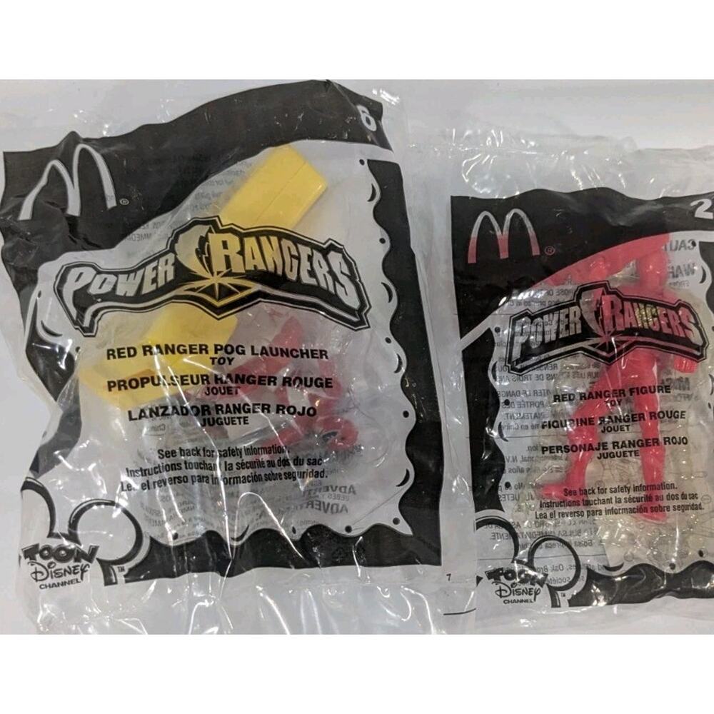 2005 McDonald's Mighty Morphin Red Ranger Lot Of 2 Pog Launcher Disney Sealed